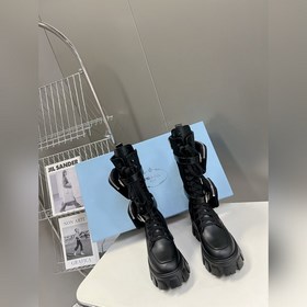 Prada, высшая версия, ботинки на толстой подошве с карманами треу