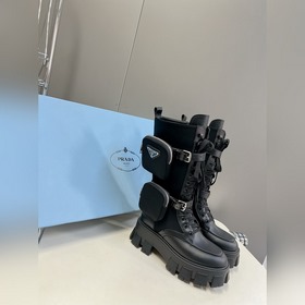 Prada, высшая версия, ботинки на толстой подошве с карманами треу