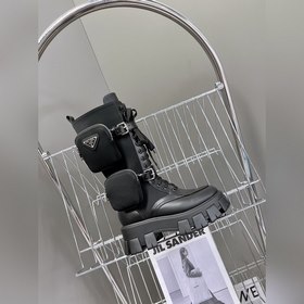 Prada, высшая версия, ботинки на толстой подошве с карманами треу