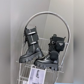 Prada, высшая версия, ботинки на толстой подошве с карманами треу