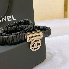 chanel 23c Телечный телец Золотой металл и стразы Черный Эластичн