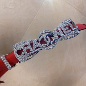 chanel 23 cc стразы из кожи теленка, серебристый металл, ремень 