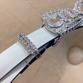 chanel 23 cc стразы из кожи теленка, серебристый металл, ремень 
