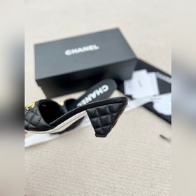 Ранние весенние тапочки Chanel 2024A с большим логотипом виде дву