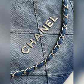 В наличии CHANEL Новейшая сумка-пакет 22 из денима Джинсовая ткан