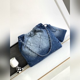 Новейшая сумка CHANEL 22 из денима Джинсовая ткань, сочетающаяся 
