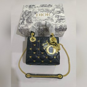 Новая модель сумки Dior.Lady с тремя отделениями, черная кожа с р