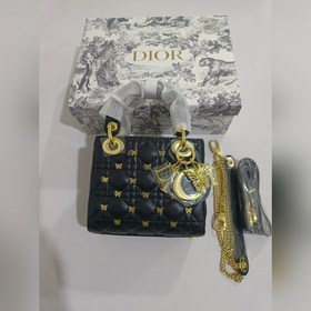 Новая модель сумки Dior.Lady с тремя отделениями, черная кожа с р