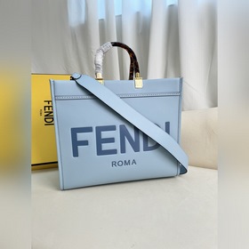 Синий Средняя сумка Fendi для покупок Кожаная сумка-тоут Подробне
