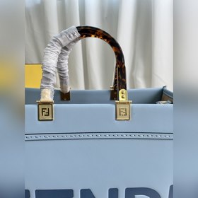 Синий Средняя сумка Fendi для покупок Кожаная сумка-тоут Подробне