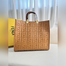 Коричневый тисненый Средняя сумка Fendi для покупок Кожаная сумка