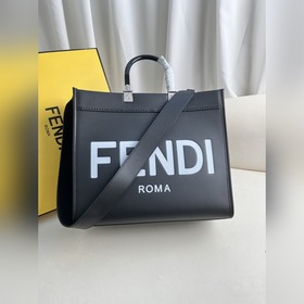 Черный и белый Средняя сумка Fendi для покупок Кожаная сумка-тоут