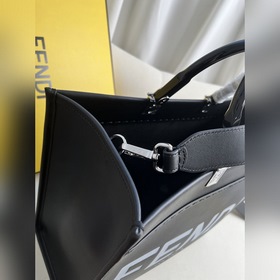 Черный и белый Средняя сумка Fendi для покупок Кожаная сумка-тоут