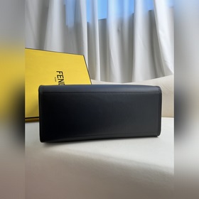 Черный и белый Средняя сумка Fendi для покупок Кожаная сумка-тоут