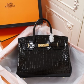 (Оригинальный фон) H Birkin Гладкая кожа крокодила CK67 Vert Fonc