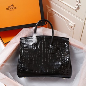 (Оригинальный фон) H Birkin Гладкая кожа крокодила CK67 Vert Fonc