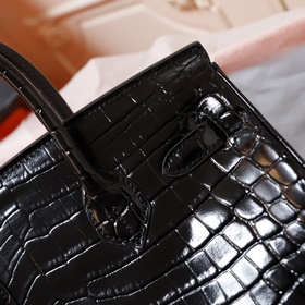 (Оригинальный фон) H Birkin Гладкая кожа крокодила CK67 Vert Fonc