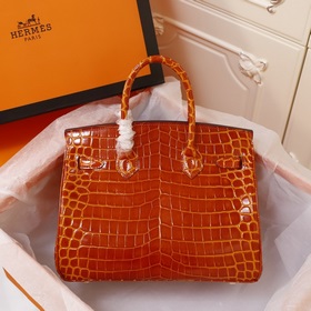 (Оригинальный фон) H Birkin Гладкая кожа крокодила CK67 Vert Fonc
