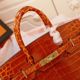 (Оригинальный фон) H Birkin Гладкая кожа крокодила CK67 Vert Fonc