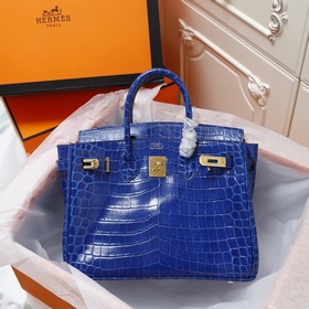 (Оригинальный фон) H Birkin Гладкая кожа крокодила CK67 Vert Fonc