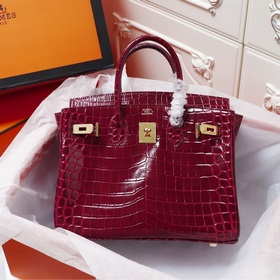 (Оригинальный фон) H Birkin Гладкая кожа крокодила CK67 Vert Fonc