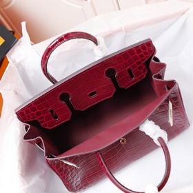 (Оригинальный фон) H Birkin Гладкая кожа крокодила CK67 Vert Fonc