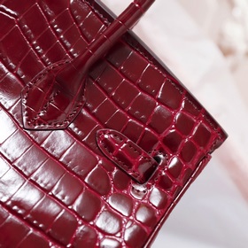 (Оригинальный фон) H Birkin Гладкая кожа крокодила CK67 Vert Fonc