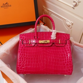 (Оригинальный фон) H Birkin Гладкая кожа крокодила CK67 Vert Fonc