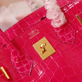 (Оригинальный фон) H Birkin Гладкая кожа крокодила CK67 Vert Fonc