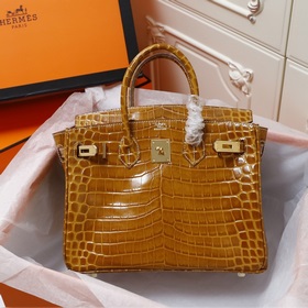 (Оригинальный фон) H Birkin Гладкая кожа крокодила CK67 Vert Fonc