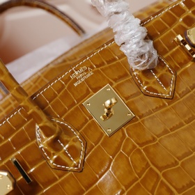 (Оригинальный фон) H Birkin Гладкая кожа крокодила CK67 Vert Fonc