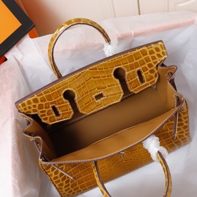 (Оригинальный фон) H Birkin Гладкая кожа крокодила CK67 Vert Fonc