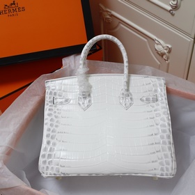 (Оригинальный фон) H Birkin Гладкая кожа крокодила CK67 Vert Fonc
