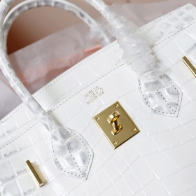 (Оригинальный фон) H Birkin Гладкая кожа крокодила CK67 Vert Fonc