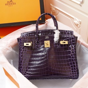 (Оригинальный фон) H Birkin Гладкая кожа крокодила CK67 Vert Fonc
