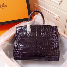 (Оригинальный фон) H Birkin Гладкая кожа крокодила CK67 Vert Fonc