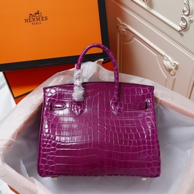 (Оригинальный фон) H Birkin Гладкая кожа крокодила CK67 Vert Fonc