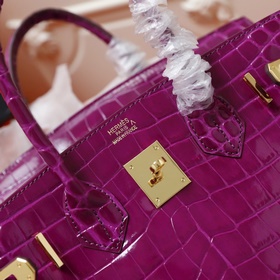 (Оригинальный фон) H Birkin Гладкая кожа крокодила CK67 Vert Fonc