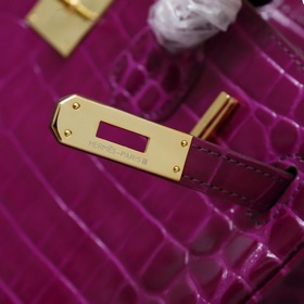 (Оригинальный фон) H Birkin Гладкая кожа крокодила CK67 Vert Fonc