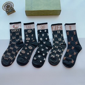 (5 пар в коробке) Новые носки Gucci, изготовленные из 100% хлопка