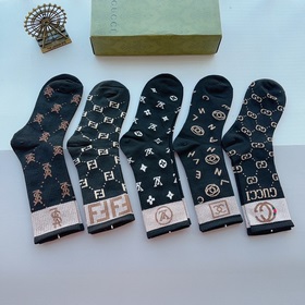 (5 пар в коробке) Новые носки Gucci, изготовленные из 100% хлопка