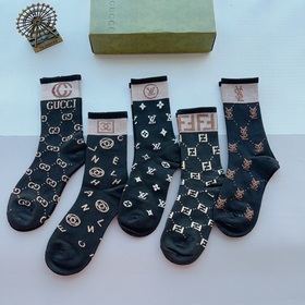 (5 пар в коробке) Новые носки Gucci, изготовленные из 100% хлопка