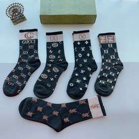 (5 пар в коробке) Новые носки Gucci, изготовленные из 100% хлопка