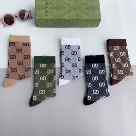 (5 пар в коробке) Новые гольфы GUCCI 2024! Двойной шов, популярны