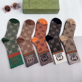 (5 пар в коробке) Новые гольфы GUCCI 2024! Двойной шов, популярны
