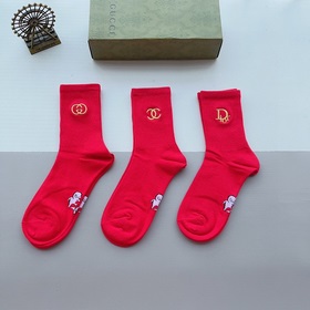(3 пары в коробке) Высококачественные носки Gucci с вышитым узоро