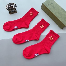 (3 пары в коробке) Высококачественные носки Gucci с вышитым узоро