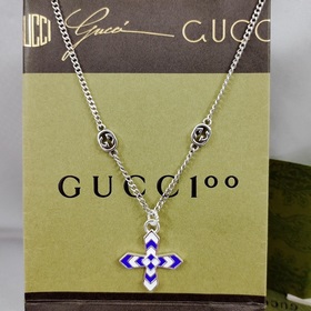 Новое ожерелье Gucci с крестом из белого и синего эмали 55 см