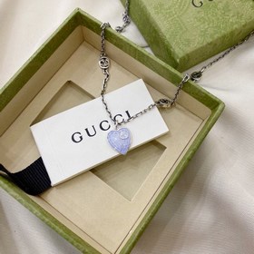 Gucci Interlocking Double G Enamel Light Blue Necklace Размер： 50