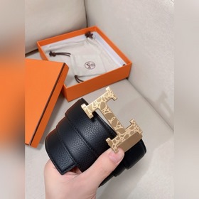 Мужской ремень Hermès Clemence из телячьей кожи с палладиевой пря